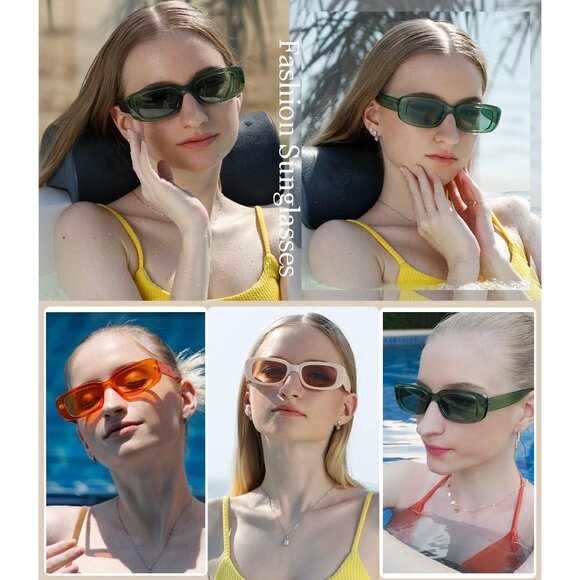 Trendy Rectangle Leopard Beige Sunglasses Women Men Retro Square Fashion Shades - Picture 4 of 6